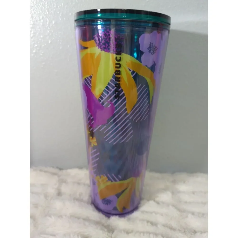 Starbucks Spring Tumbler, 2022,‎ Purple Flower Floral,  24 oz, No Straw